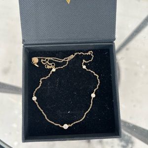 5 moonstone orbit bezel choker 14”-15”-16” adjustable yellow gold chain